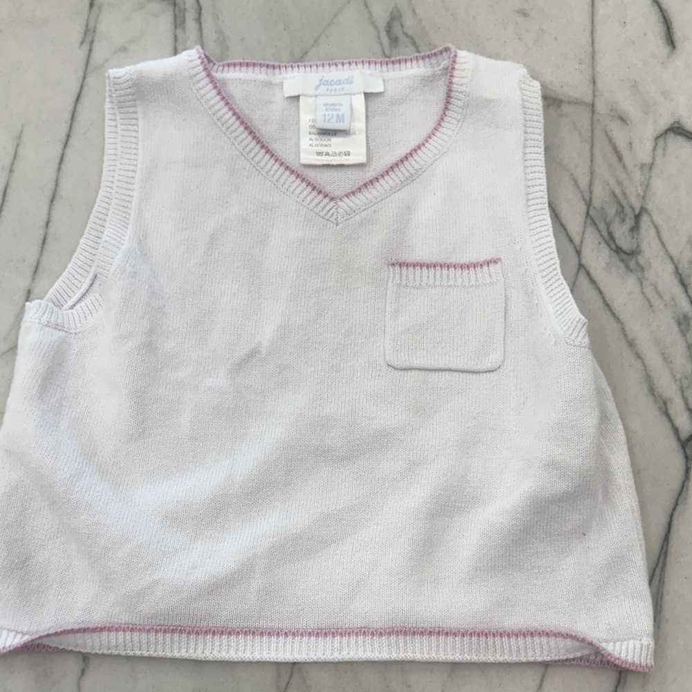 Jacadi White Tank Top with Pink Accents